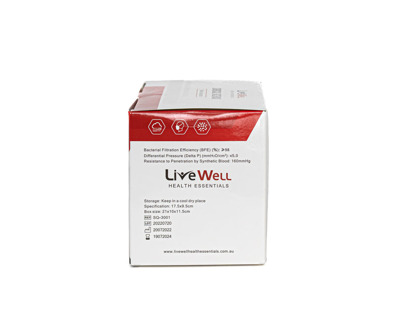 Live Well Health Essentials Surgical Face Masks Level 3
