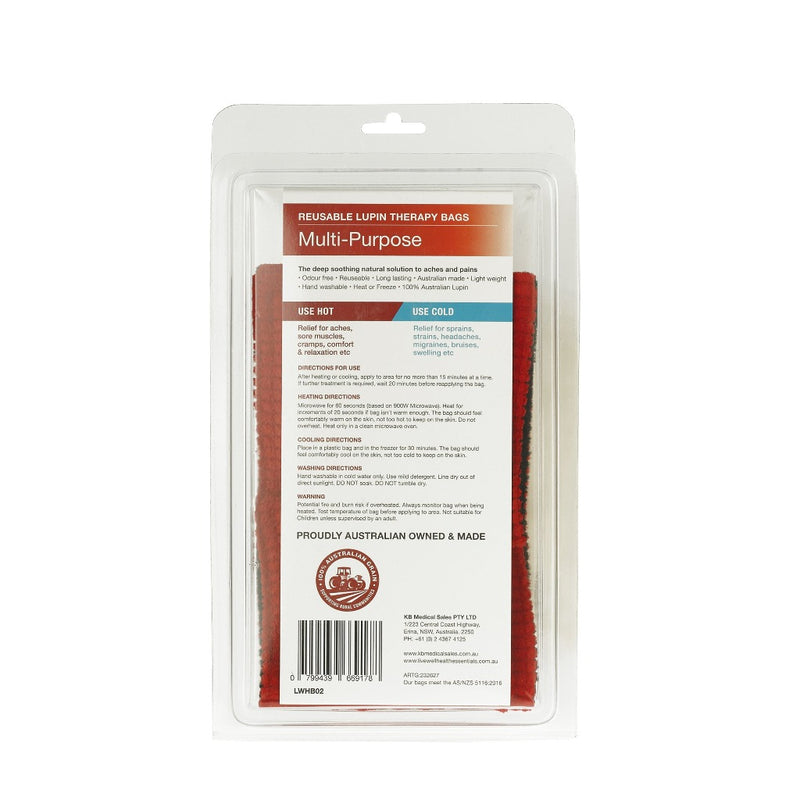 Live Well Health Essentials Multi Purpose Hot & Cold Bag Lupin Filled Made In Australia