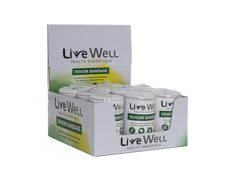 Live Well Health Essentials Venom Bandages in counter unit