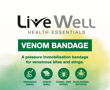 Live Well Health Essentials Venom Bandage logo and packaging